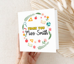 Personalised Teacher Card - Thank You Teacher Card | Personalised Thank You Teacher Card, End Of School Card - Teacher Wreath