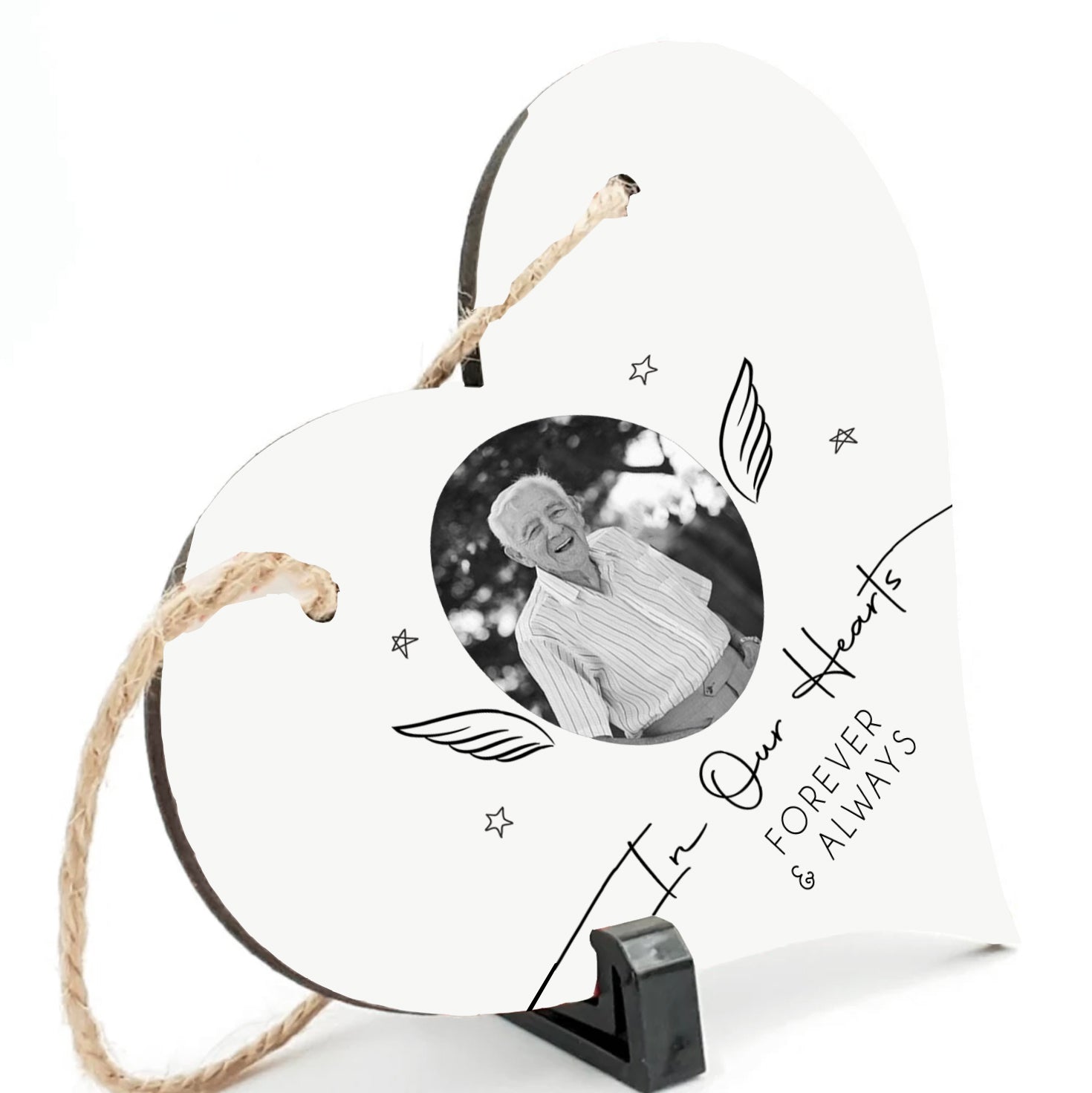 Personalised Memorial Sign | Wooden Heart Sign | Remembrance Gift | Memorial Keepsake, Memory Gift, Bereavement Gift - Angel Wings