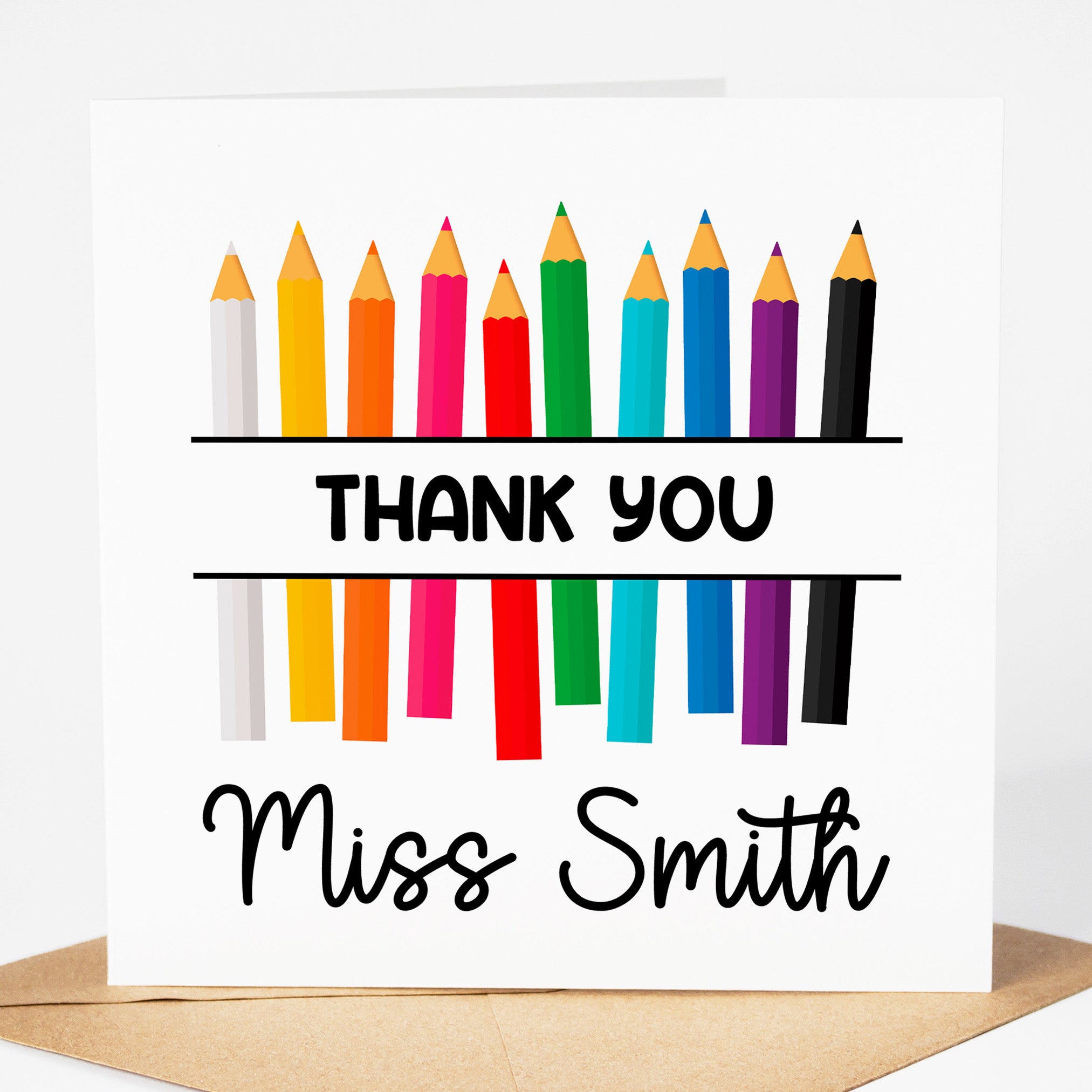 Personalised Teacher Card - Thank You Teacher Card | Personalised Thank You Teacher Card, End Of School Card, Teacher Appreciation - Pencils