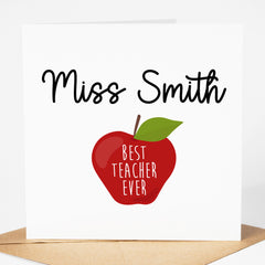 Personalised Teacher Card - Thank You Teacher Card | Personalised Thank You Teacher Card, End Of School Card - Apple