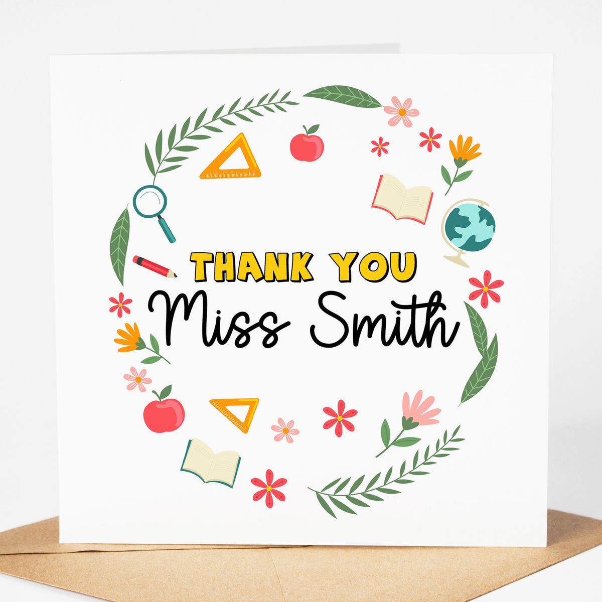 Personalised Teacher Card - Thank You Teacher Card | Personalised Thank You Teacher Card, End Of School Card - Teacher Wreath