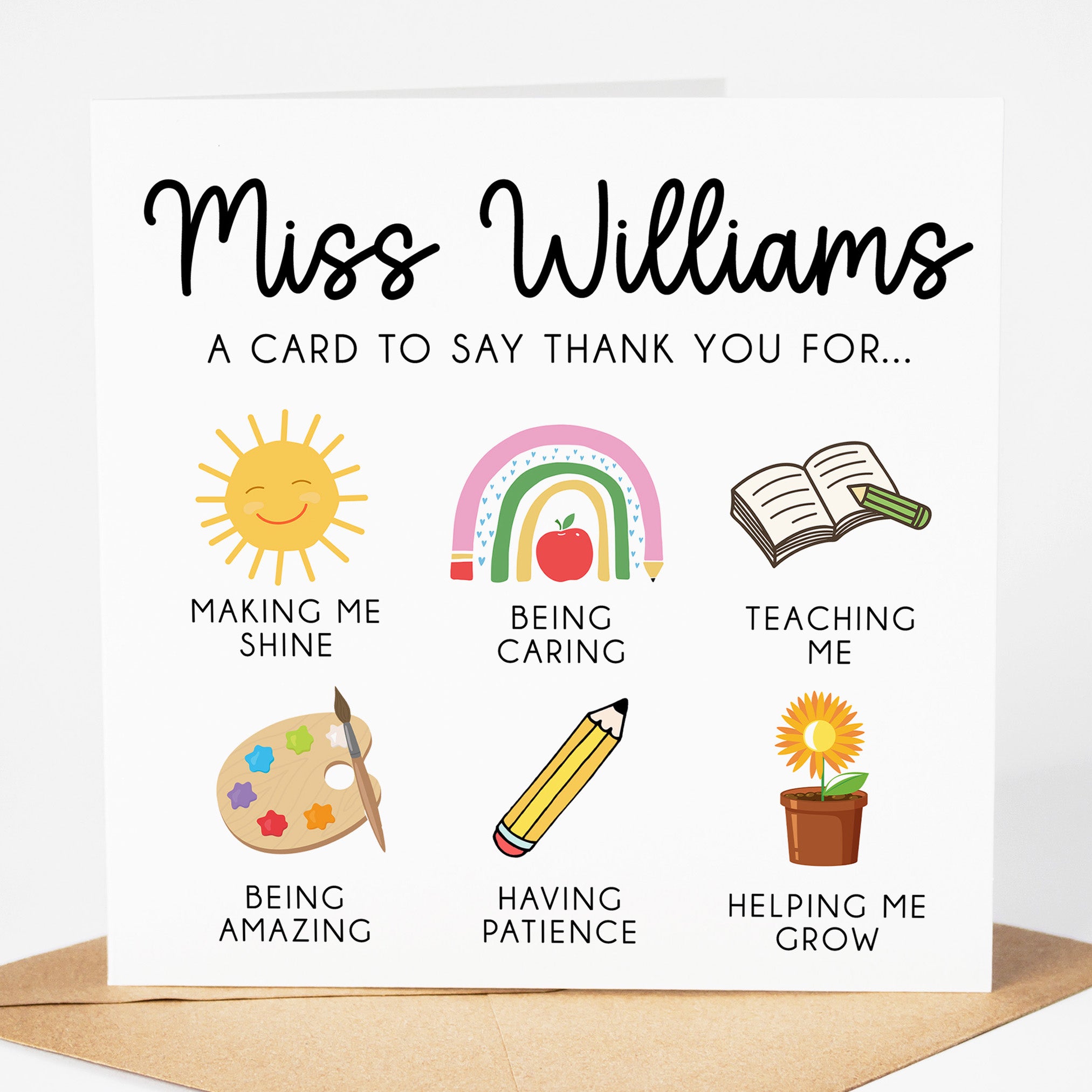 Personalised Teacher Card - Thank You Teacher Card | Personalised Thank You Teacher Card, End Of School Card - Thank You For