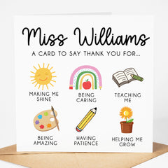Personalised Teacher Card - Thank You Teacher Card | Personalised Thank You Teacher Card, End Of School Card - Thank You For