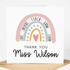 Personalised Teacher Card - Thank You Teacher Card | Personalised Thank You Teacher Card, End Of School Card - Watercolour Rainbow