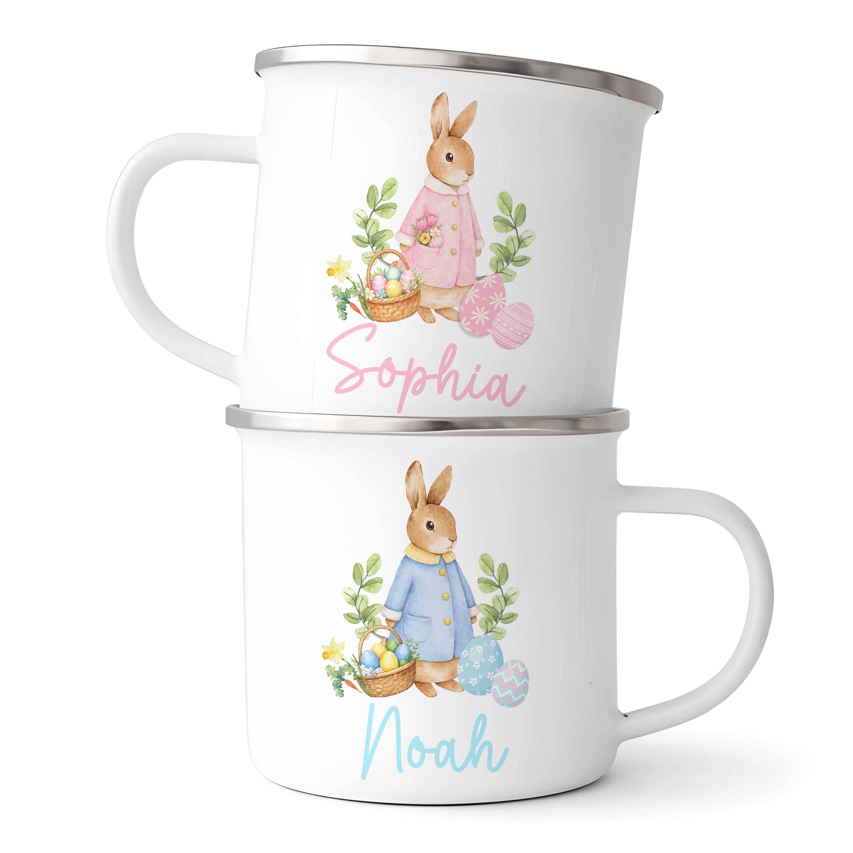 Personalised Easter Mug | Enamel Pink or Blue | Personalised Easter Gift, Custom Easter Gifts, Easter Present, Children’s Easter