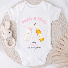 1st Fathers Day Baby Grow | First Fathers Day Gift | 1st Fathers Day Sleepsuit, 1st Fathers Day Bib | Daddy's 1st Fathers Day | 1st Romper Pink