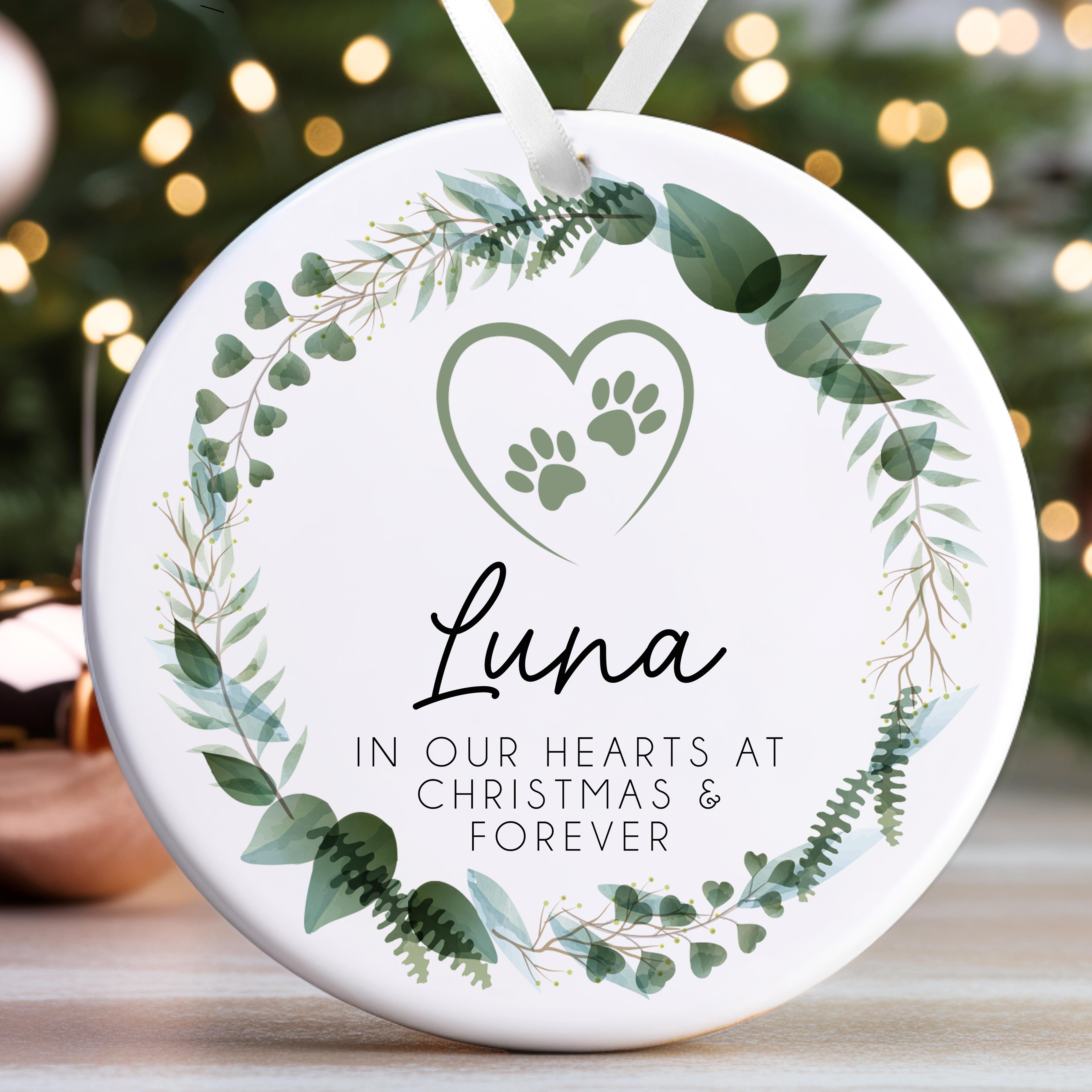 Dog Memorial Christmas Bauble | Pet Memory Ornament | Cat Memorial Keepsake Bauble | Pet Loss Christmas, Pet Loss Gift - Floral Wreath