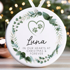 Dog Memorial Christmas Bauble | Pet Memory Ornament | Cat Memorial Keepsake Bauble | Pet Loss Christmas, Pet Loss Gift - Floral Wreath