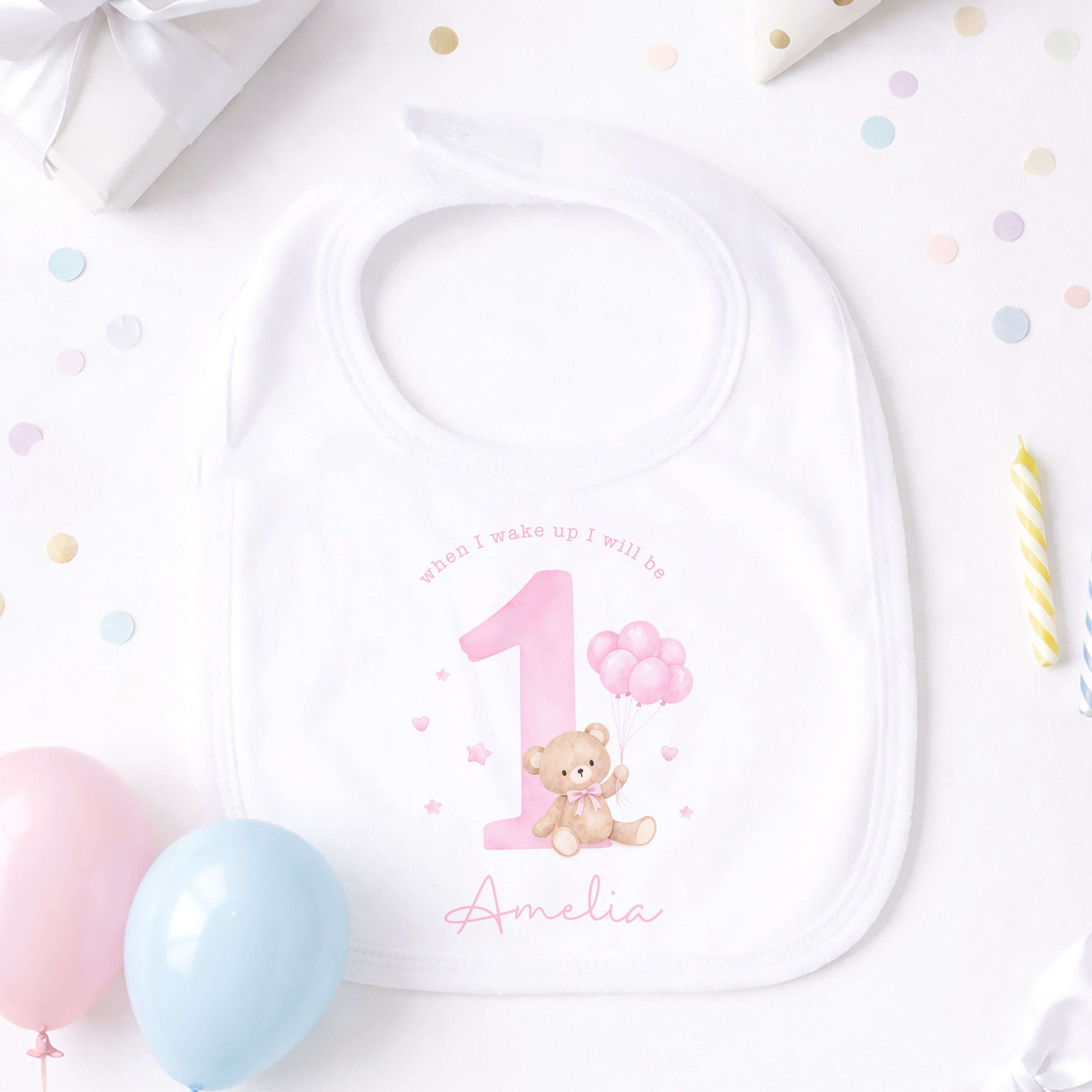 Personalised 1st Birthday Pyjamas, First Bib | Teddy Bear | When I Wake Up I Will Be 1, Girls 1st Birthday Pyjamas, Boys 1st Birthday Pyjamas