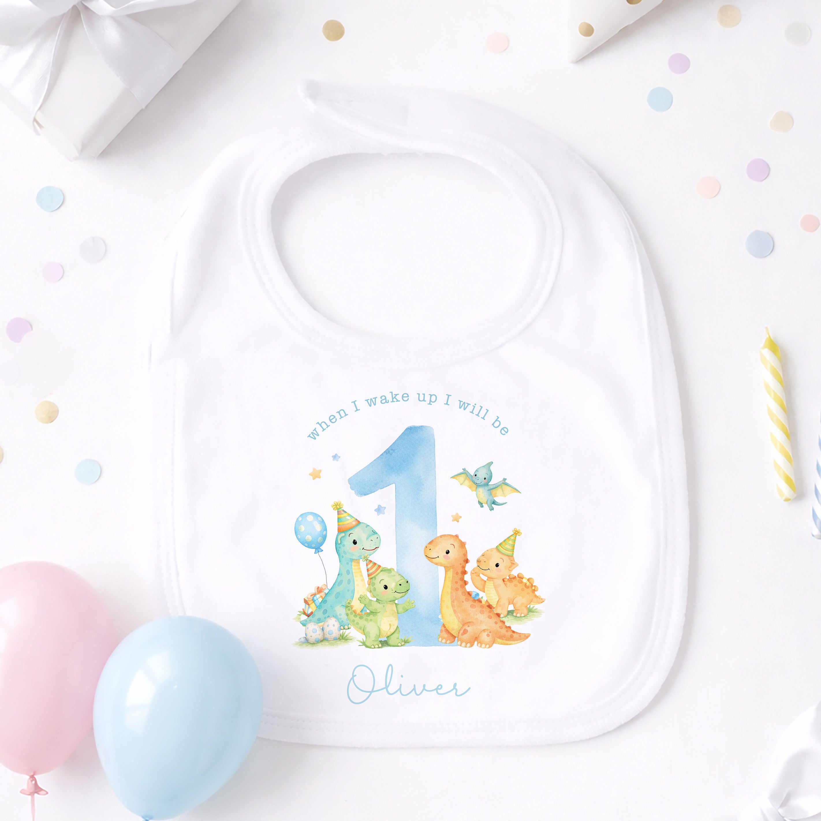 Personalised 1st Birthday Pyjamas, First Bib | Dinosaurs | When I Wake Up I Will Be 1, Boys 1st Birthday Pyjamas
