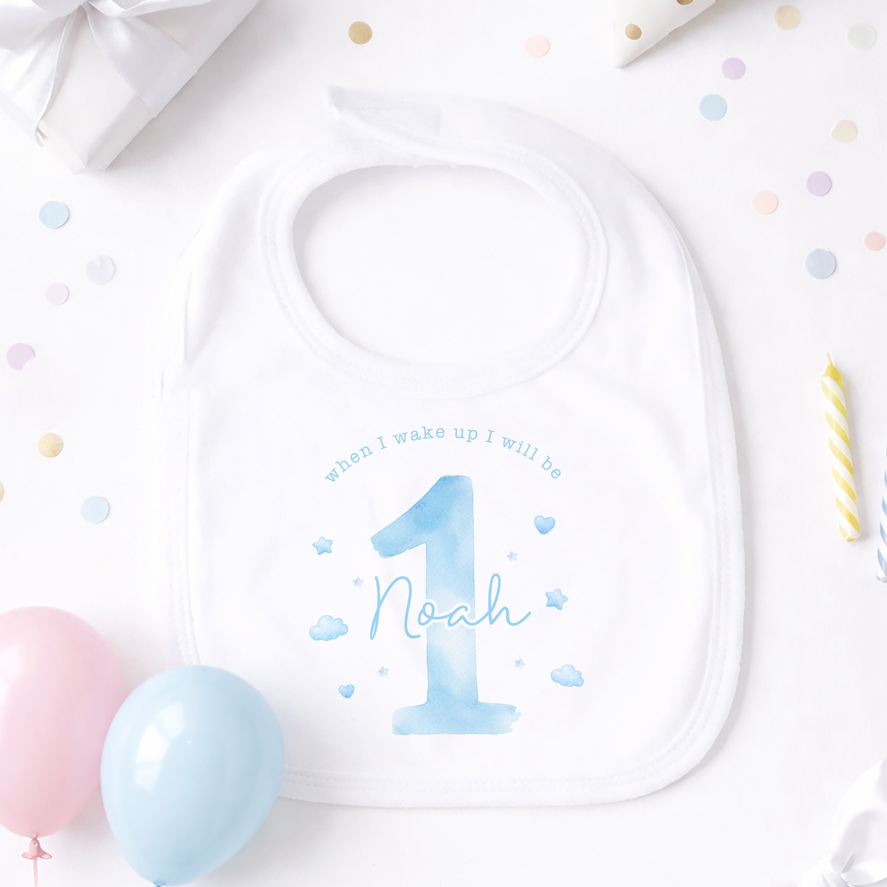 Personalised 1st Birthday Pyjamas, First Bib | Watercolour | When I Wake Up I Will Be 1, Girls 1st Birthday Pyjamas, Boys 1st Birthday Pyjamas