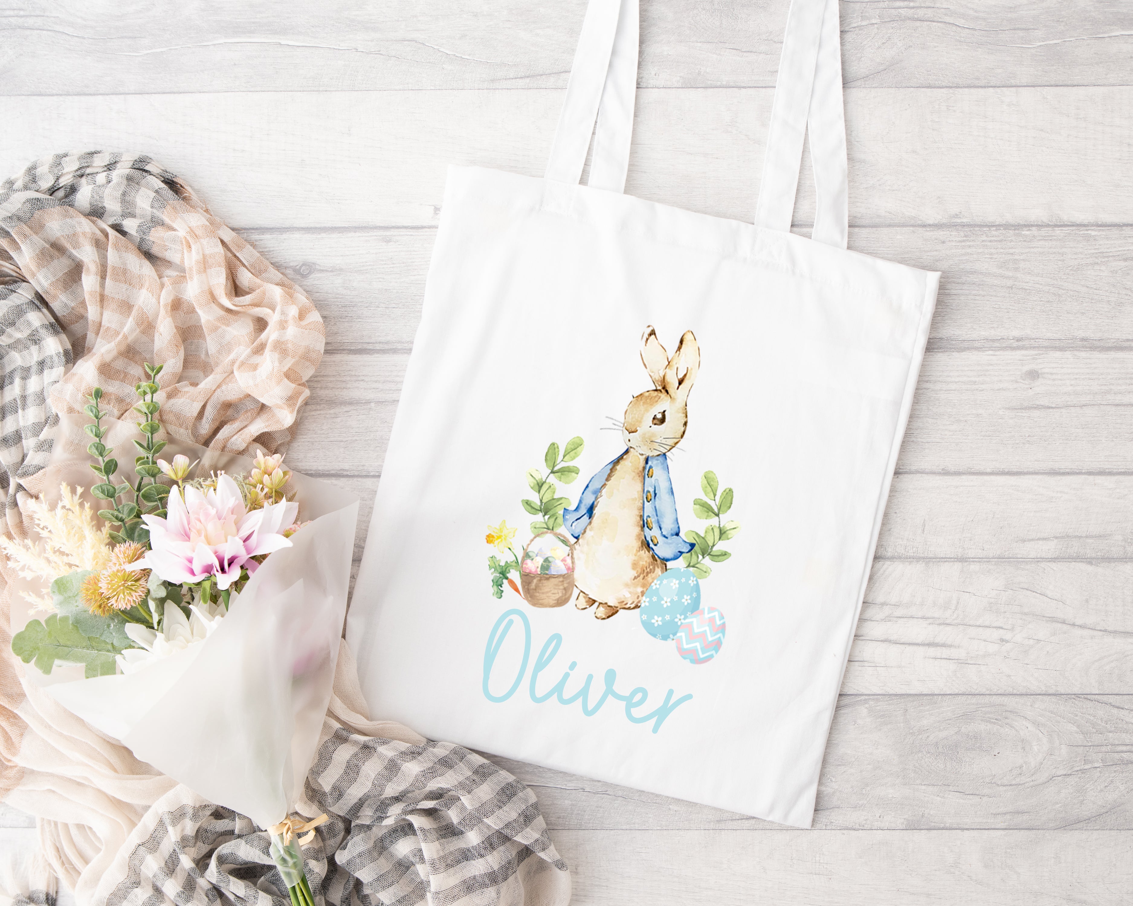 Personalised Easter Bag | Pink or Blue | Personalised Easter Tote, Custom Easter Hunt Bag, Personalised Easter Gift, Easter Basket