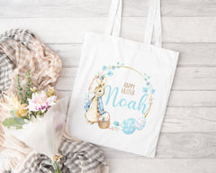 Personalised Easter Bag | Wreath Pink or Blue | Personalised Easter Tote, Custom Easter Hunt Bag, Personalised Easter Gift, Easter Basket