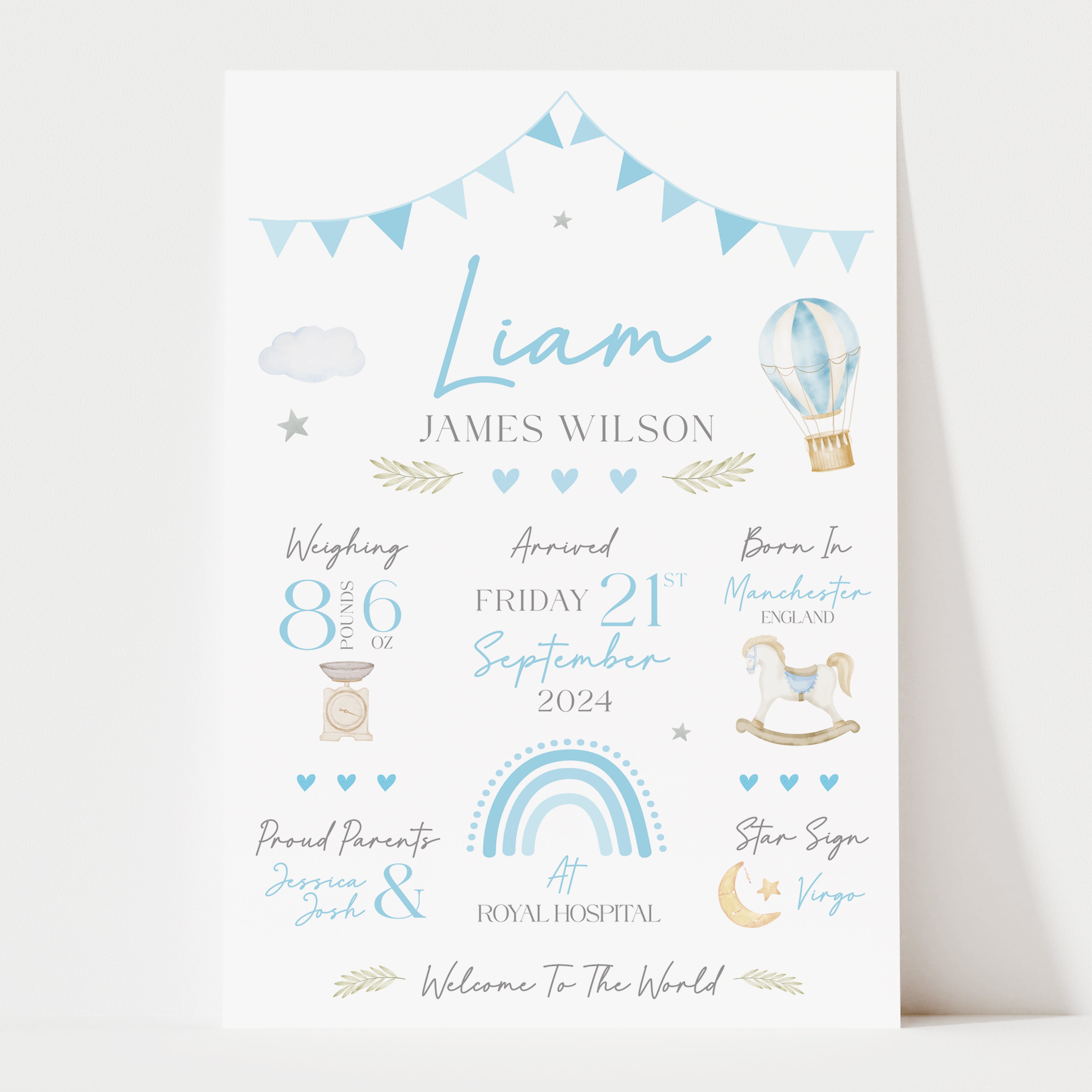 Personalised New Baby Print | Baby Boy Gift, Newborn Gift | New Baby Keepsake Print | Baby Boy Print, New Baby Gift | Nursery Print Gift