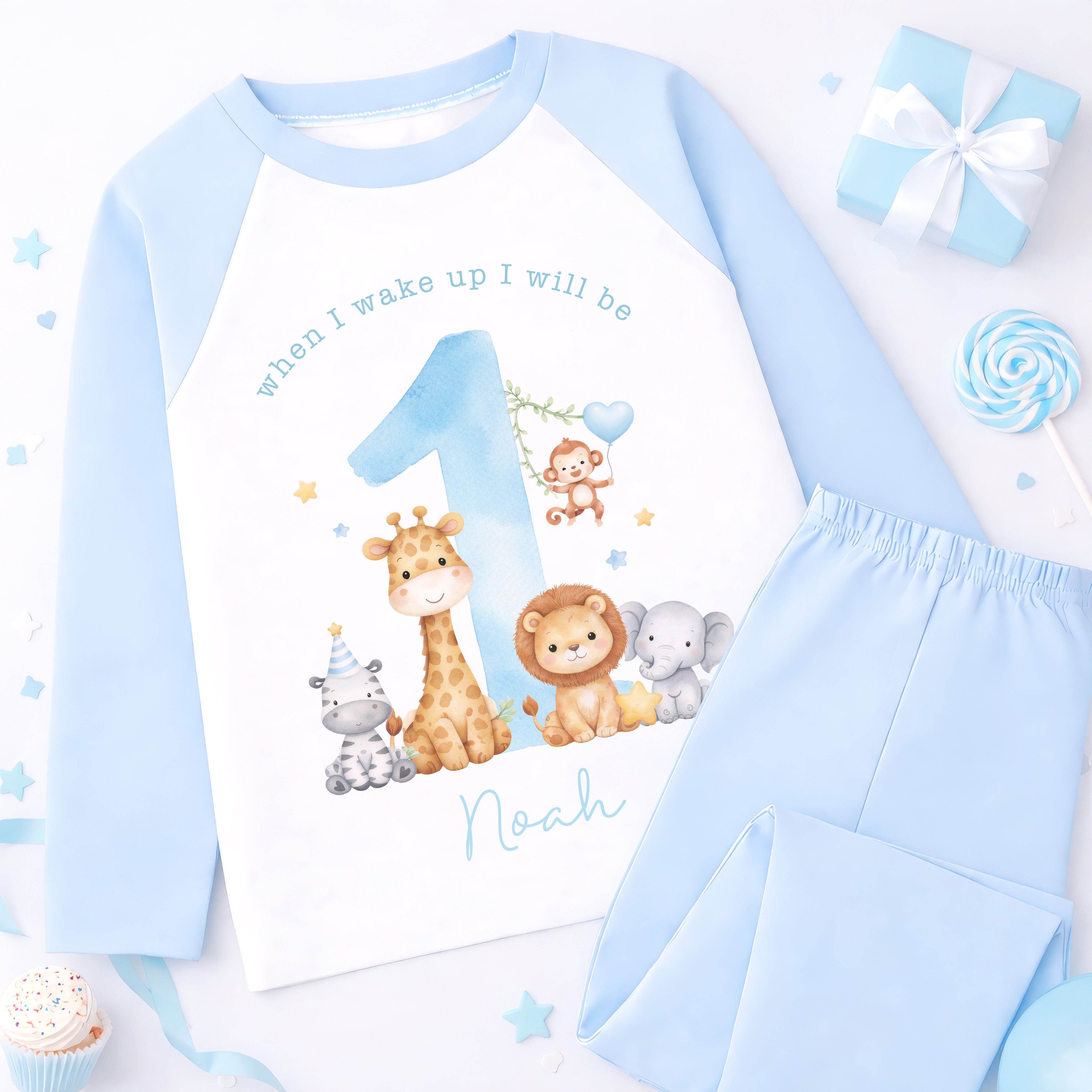 Personalised 1st Birthday Pyjamas, First Bib | When I Wake Up I Will Be 1, Girls 1st Birthday Pyjamas, Boys 1st Birthday Pyjamas