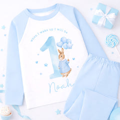 Personalised 1st Birthday Pyjamas, First Bib | Bunny | When I Wake Up I Will Be 1, Girls 1st Birthday Pyjamas, Boys 1st Birthday Pyjamas