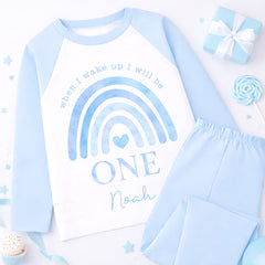 Personalised 1st Birthday Pyjamas, First Bib | Rainbow | When I Wake Up I Will Be 1, Girls 1st Birthday Pyjamas, Boys 1st Birthday Pyjamas