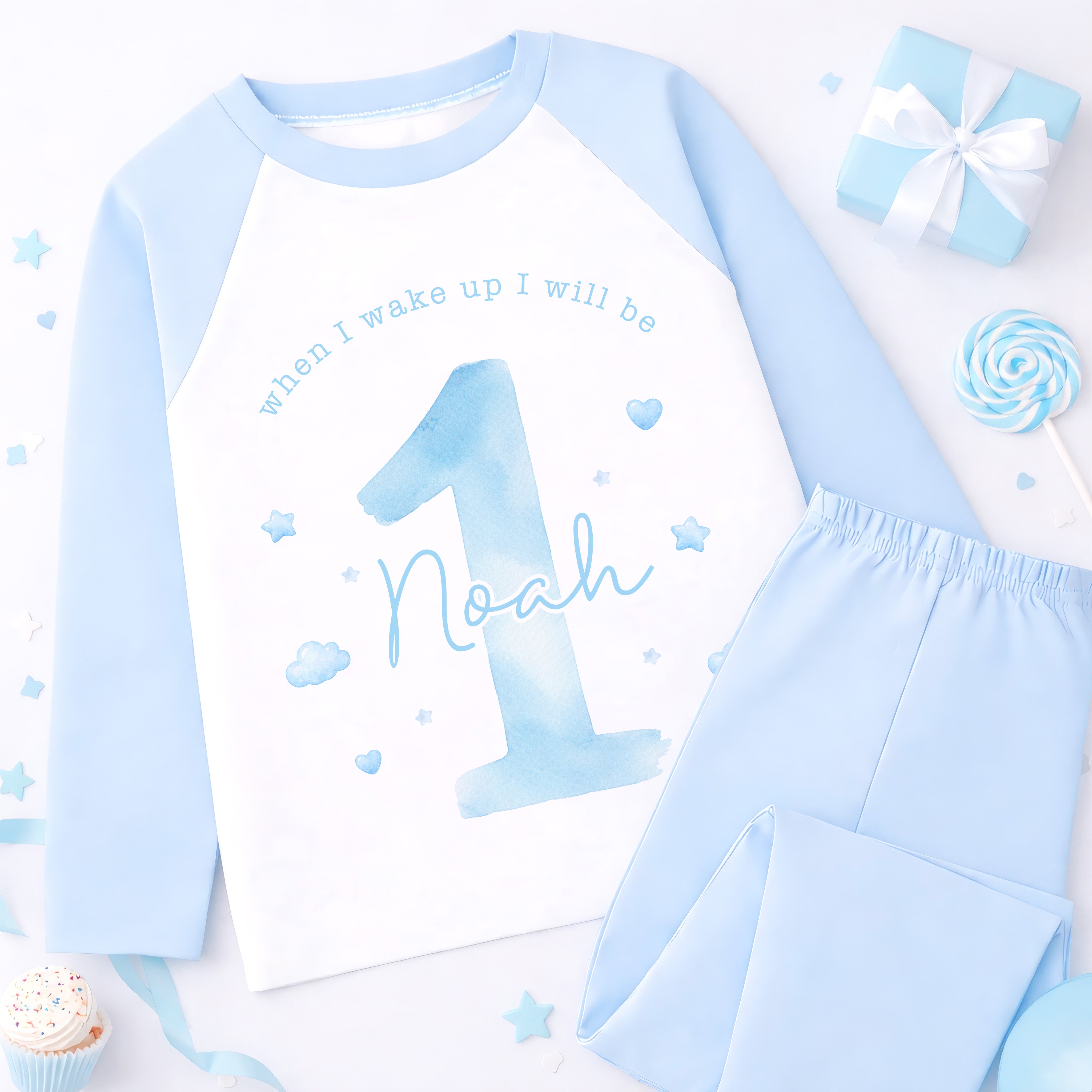 Personalised 1st Birthday Pyjamas, First Bib | Watercolour | When I Wake Up I Will Be 1, Girls 1st Birthday Pyjamas, Boys 1st Birthday Pyjamas