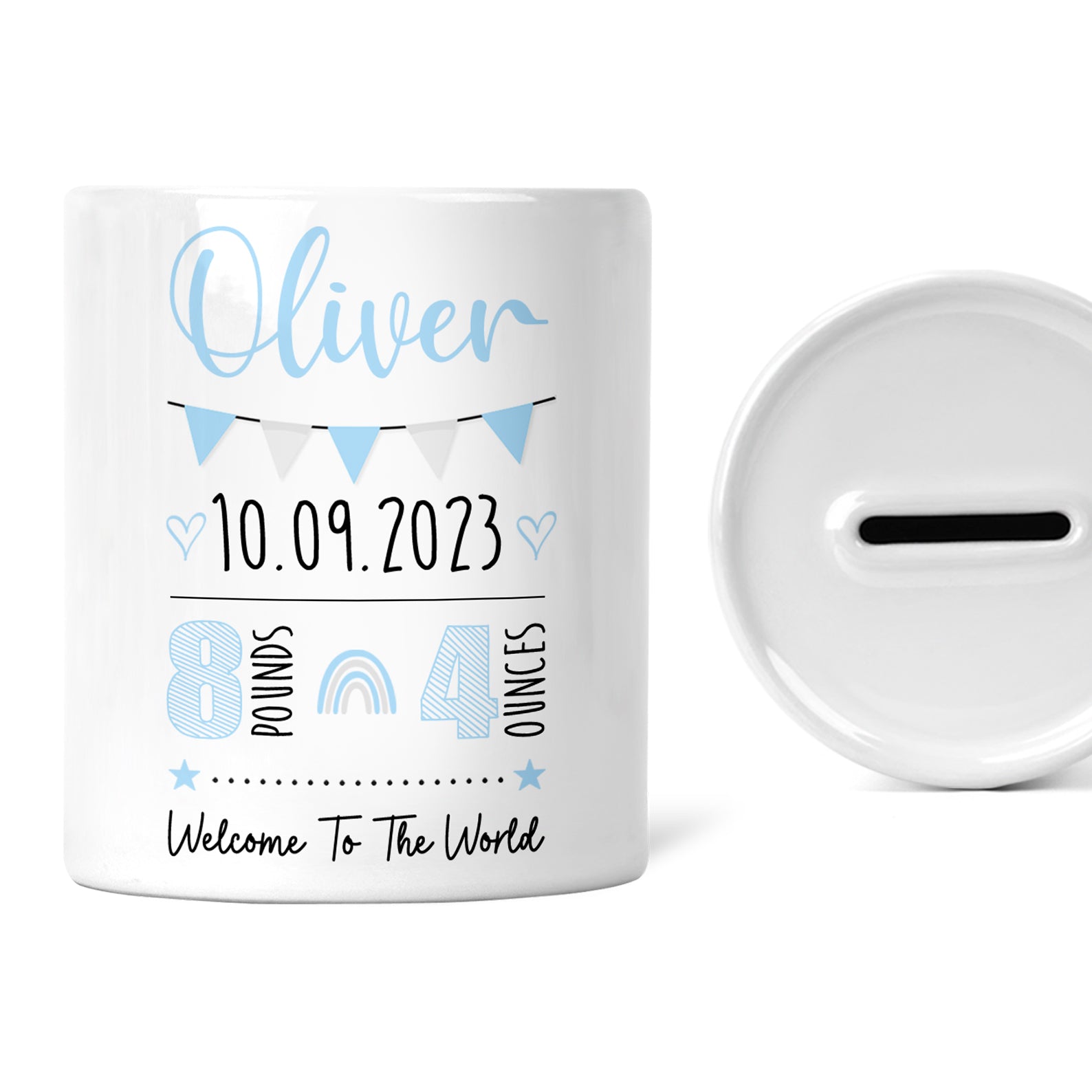 Personalised Children's Money Box | Custom Newborn Gift | Newborn Facts | Welcome to The World | Custom New Baby Keepsake Gift