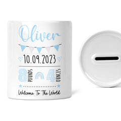 Personalised Children's Money Box | Custom Newborn Gift | Newborn Facts | Welcome to The World | Custom New Baby Keepsake Gift