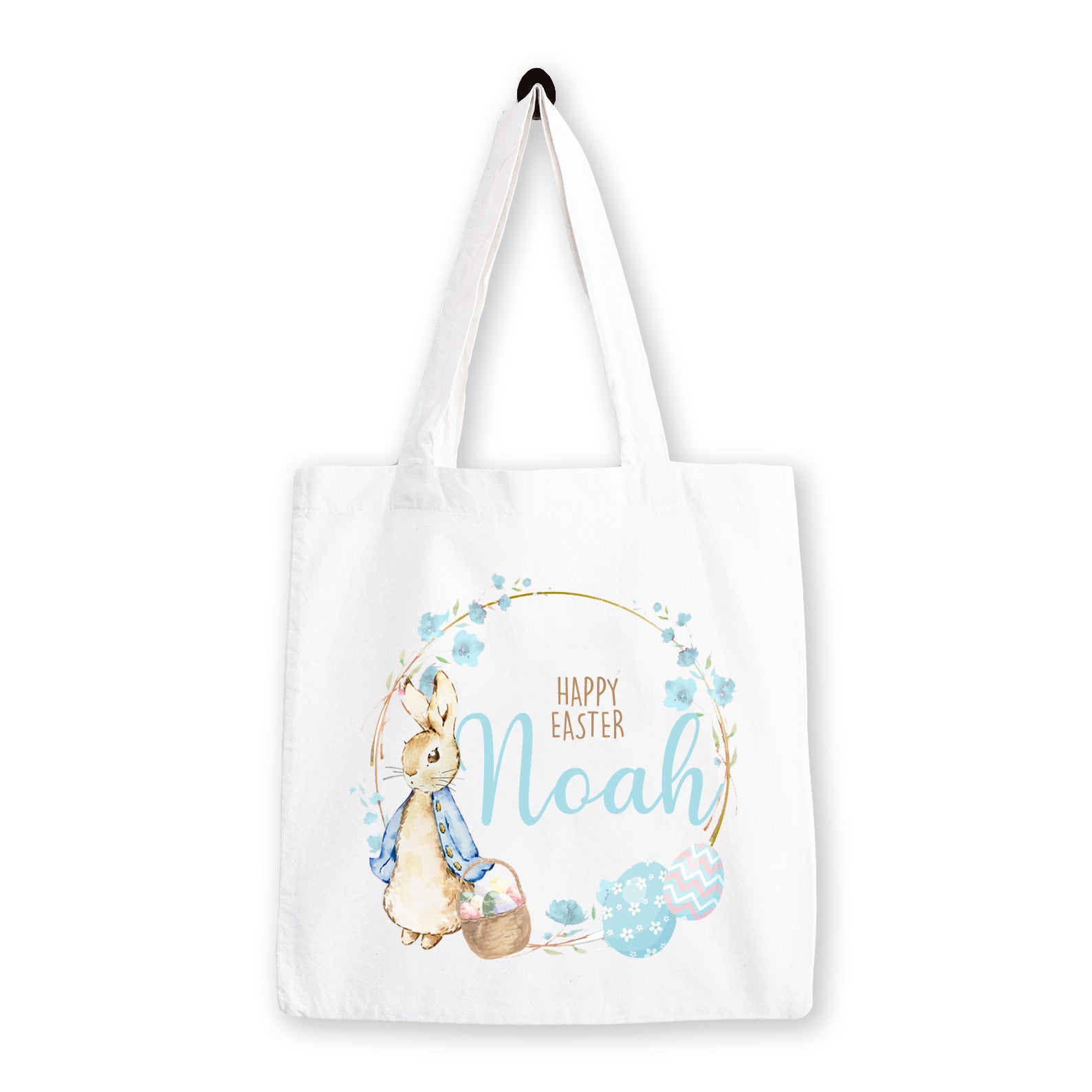 Personalised Easter Bag | Wreath Pink or Blue | Personalised Easter Tote, Custom Easter Hunt Bag, Personalised Easter Gift, Easter Basket