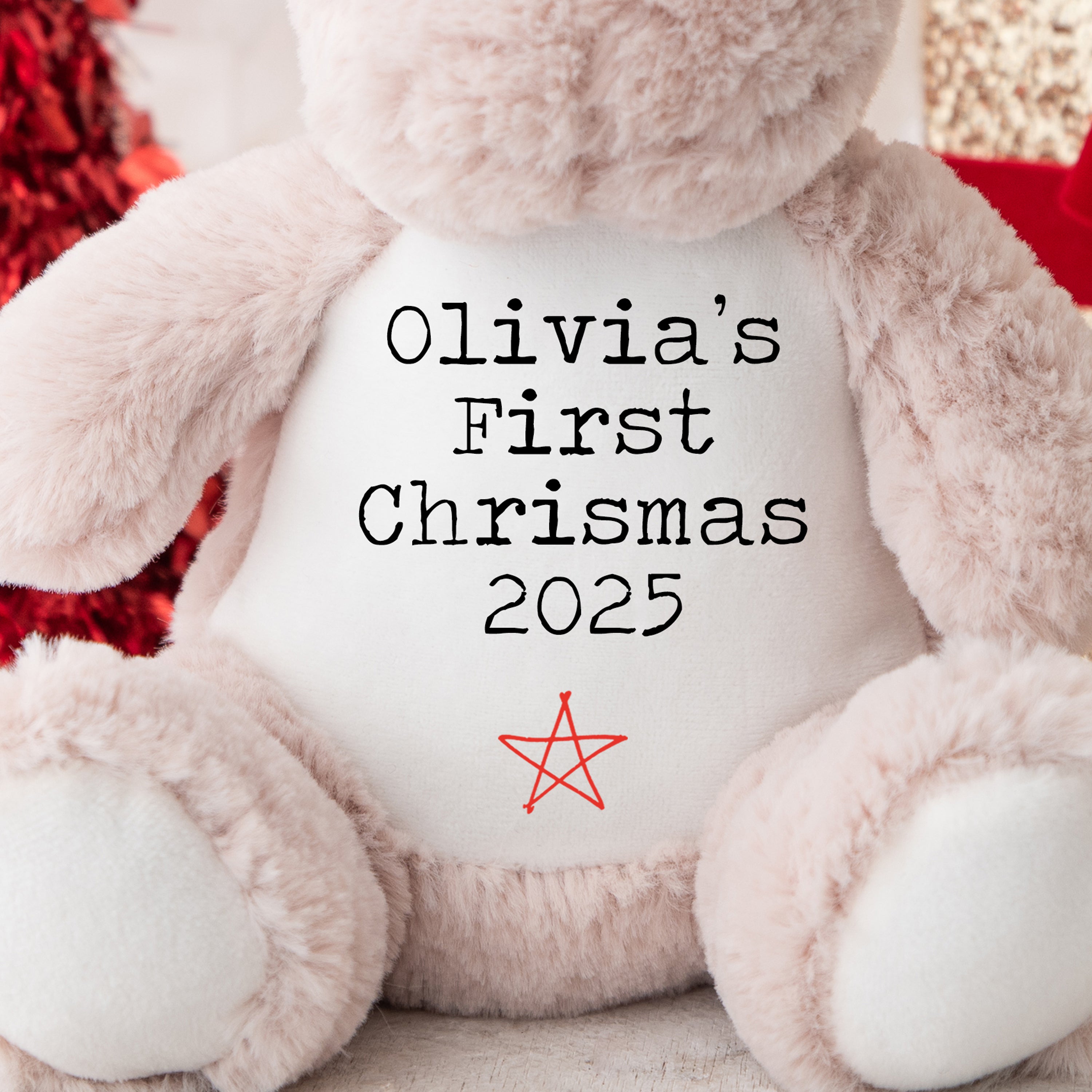 Personalised Christmas Teddy | Baby's 1st Christmas Teddy | Personalised Reindeer | 1st Christmas Gift, First Christmas Teddy - Typewriter Star