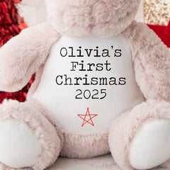 Personalised Christmas Teddy | Baby's 1st Christmas Teddy | Personalised Reindeer | 1st Christmas Gift, First Christmas Teddy - Typewriter Star