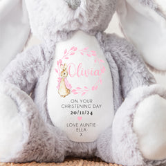 Personalised Teddy, Custom Christening Teddy | Keepsake | Personalised Christening Gift, Custom Baptism Gift | Baptism Teddy, Pink Wreath