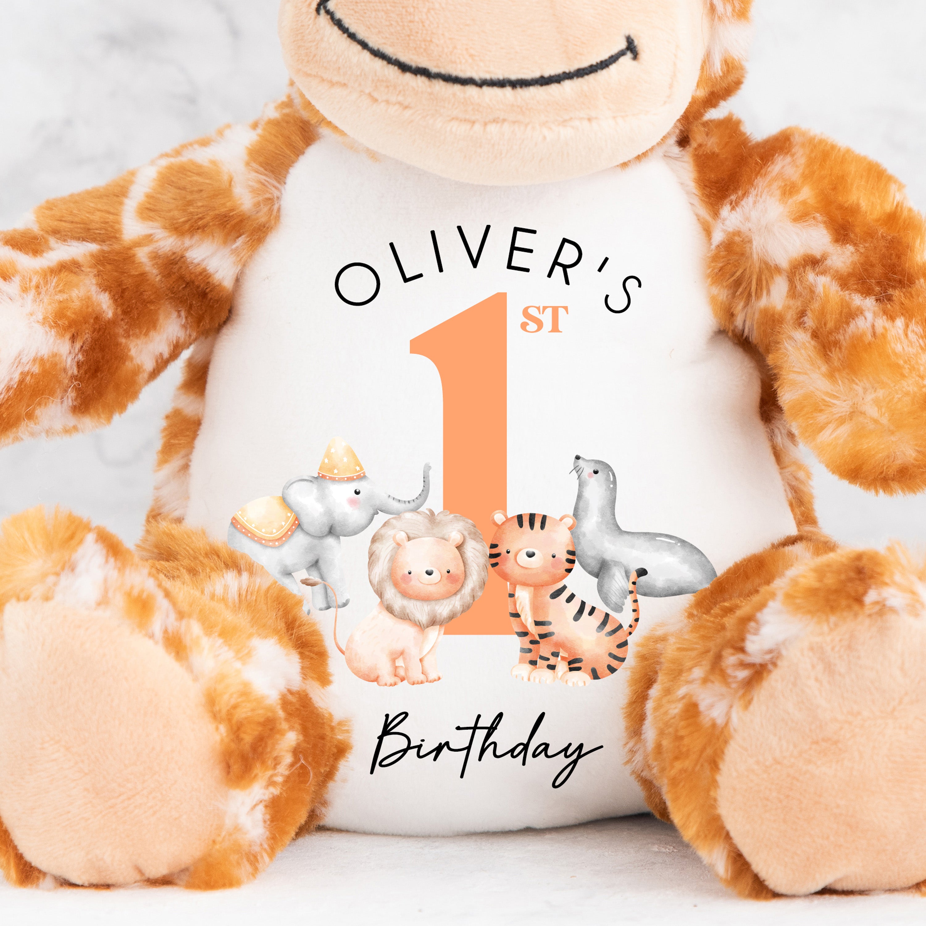 Personalised 1st Birthday Teddy | Giraffe Safari | 1st Birthday Gift | First Birthday Gift, 1st Birthday Present | 1st Birthday Keepsake