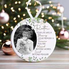 Personalised Memorial Christmas Bauble | Memory Ornament | Memorial Keepsake Christmas Bauble | Memorial Photo Ceramic Christmas Bauble  - Floral Poem