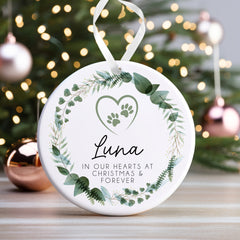 Dog Memorial Christmas Bauble | Pet Memory Ornament | Cat Memorial Keepsake Bauble | Pet Loss Christmas, Pet Loss Gift - Floral Wreath