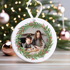 Personalised Christmas Ornament | Custom Photo Christmas Bauble, Personalised Christmas Decoration, Family Christmas | Holly Wreath Photo