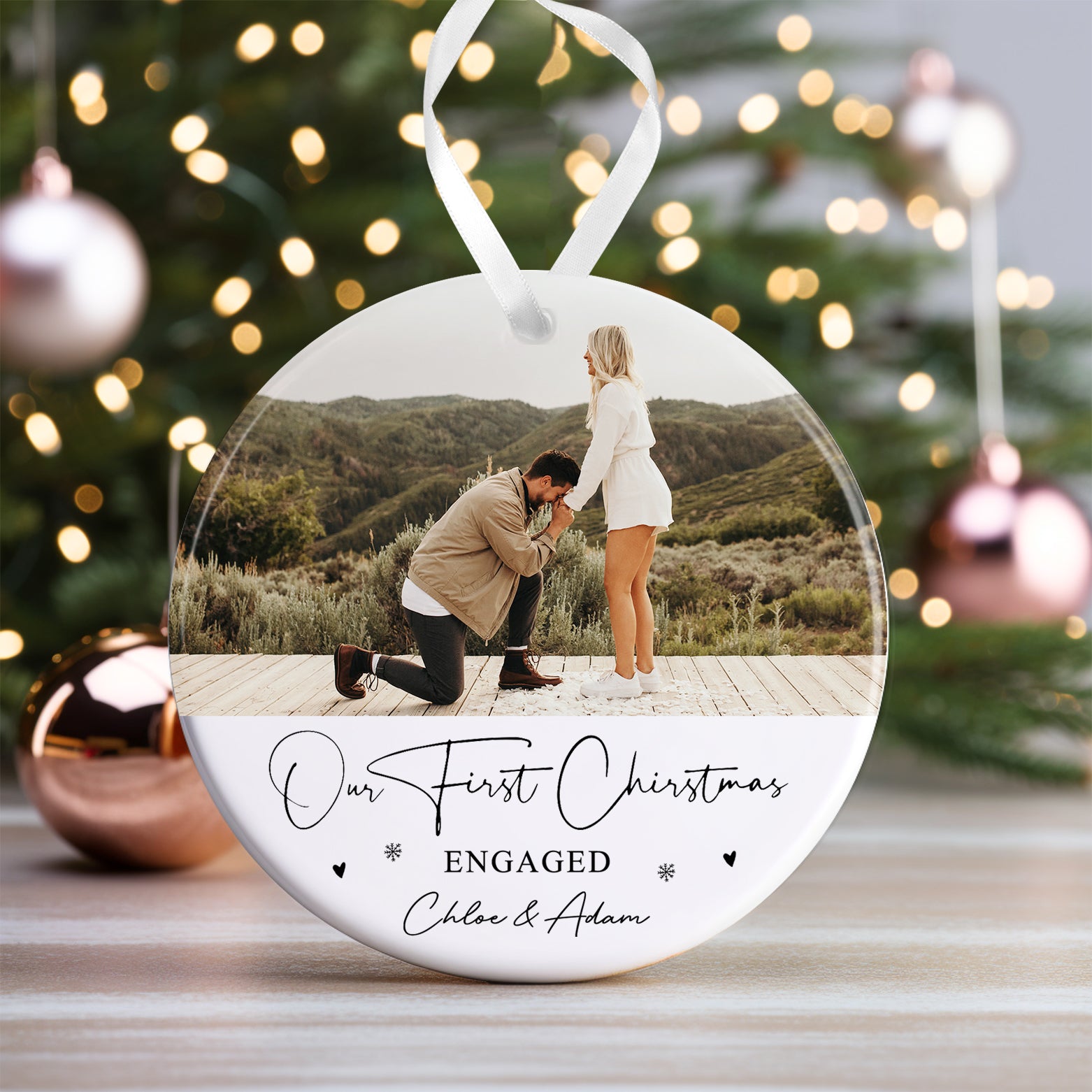 Personalised Engagement Bauble | First Christmas Engaged Bauble | 1st Christmas Engaged Gift | First Christmas Engagement Keepsake - Photo Upload