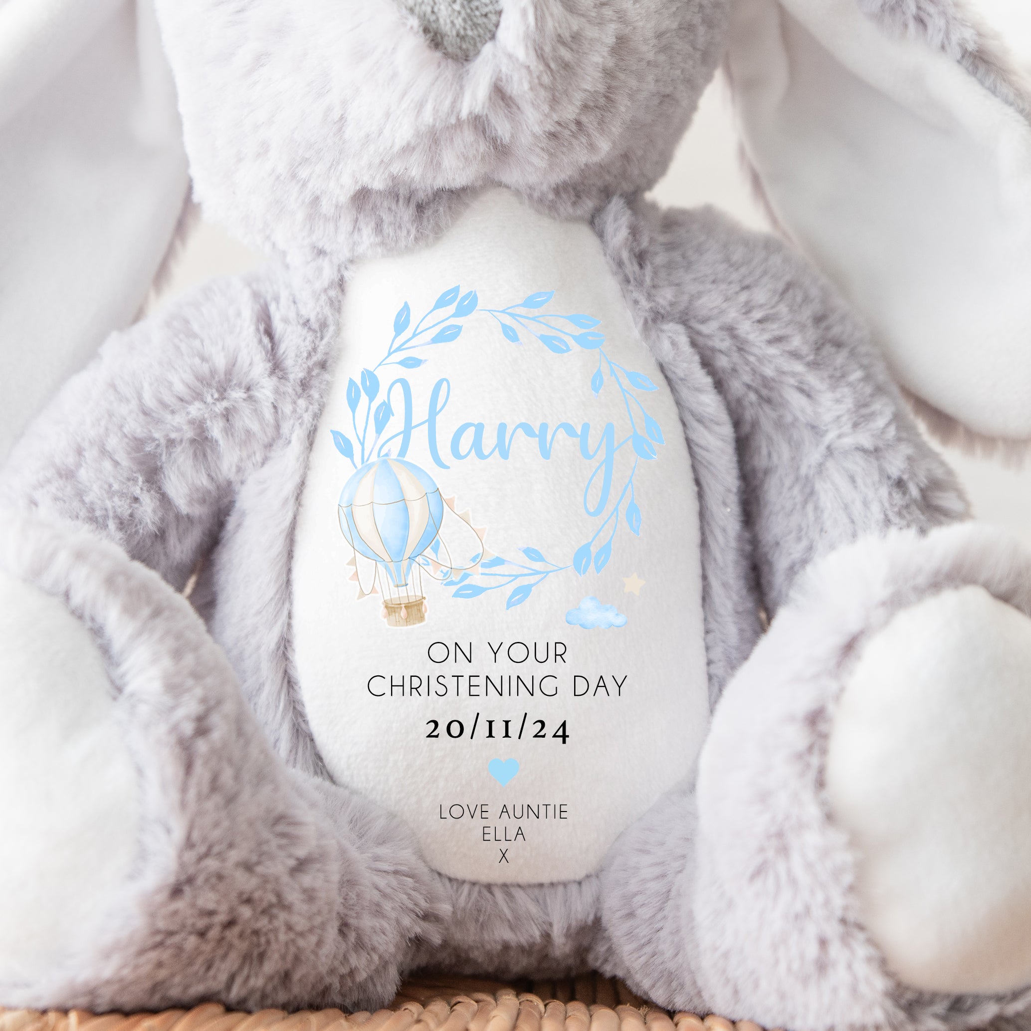 Personalised Teddy, Custom Christening Teddy | Keepsake | Personalised Christening Gift, Custom Baptism Gift | Baptism Teddy, Blue Balloon