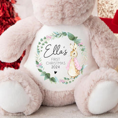 Personalised Christmas Teddy | Babys 1st Christmas Teddy | Personalised Reindeer | 1st Christmas Gift, First Christmas Teddy - Pink Bunny
