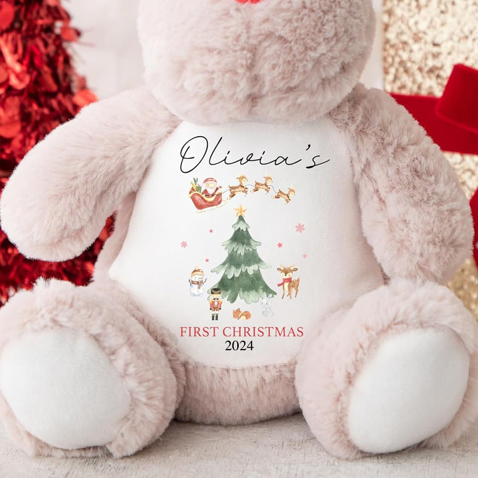 Personalised Christmas Teddy | Babys 1st Christmas Teddy | Personalised Reindeer | 1st Christmas Gift, First Christmas Teddy - Watercolour