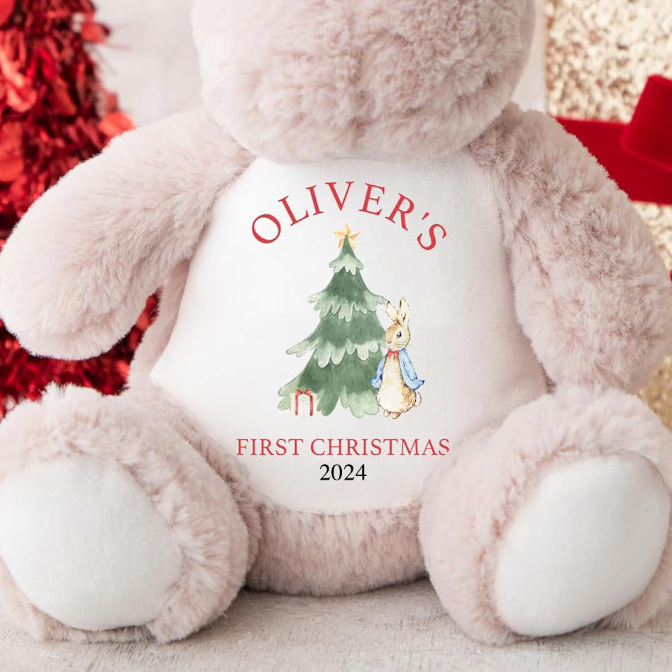 Personalised Christmas Teddy | Babys 1st Christmas Teddy | Personalised Reindeer | 1st Christmas Gift, First Christmas Teddy - Bunny Tree