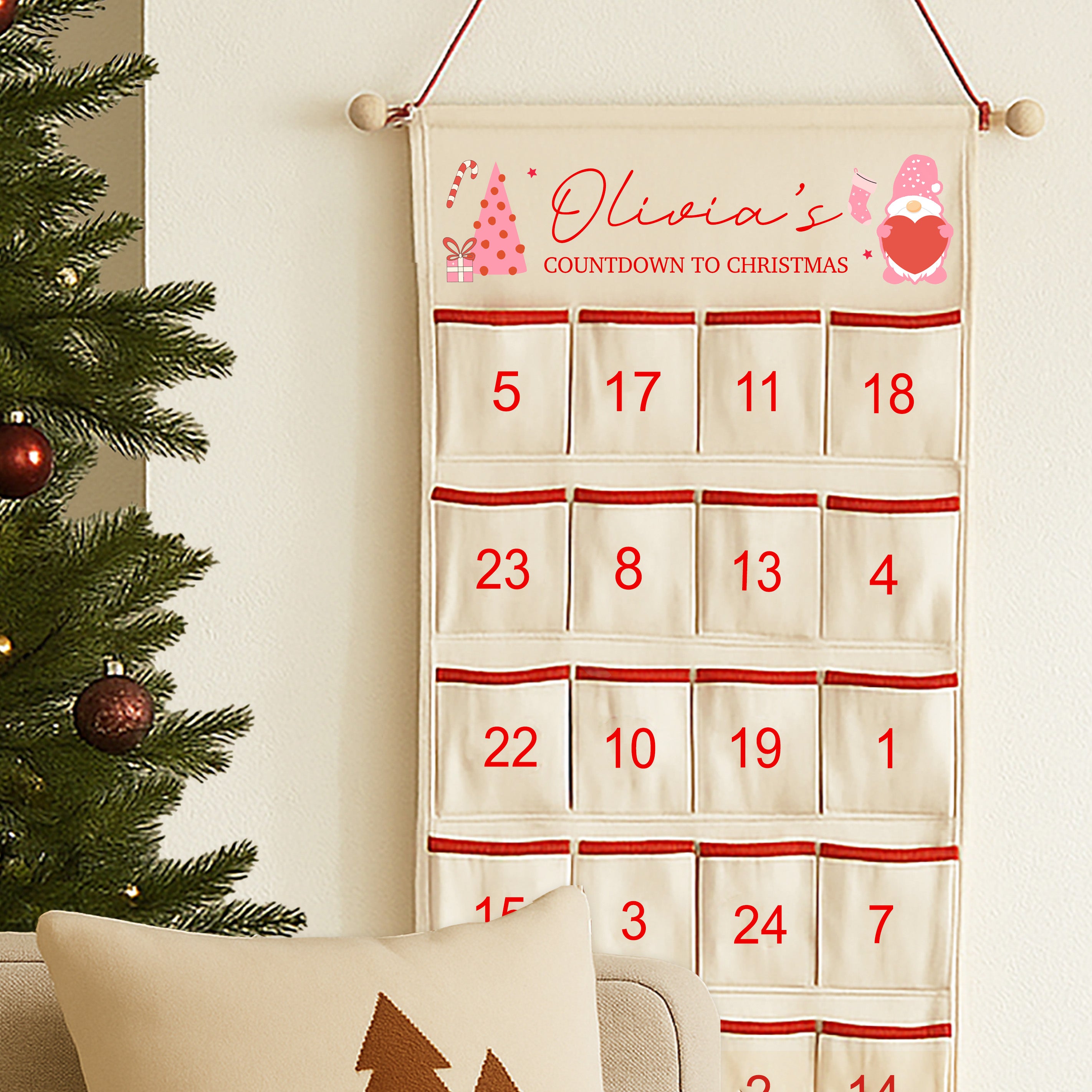 Personalised Advent Calendar | Christmas Countdown Calendar | Custom Children’s Advent Calendar, Personalised Kids Christmas Advent Calendar | Pink
