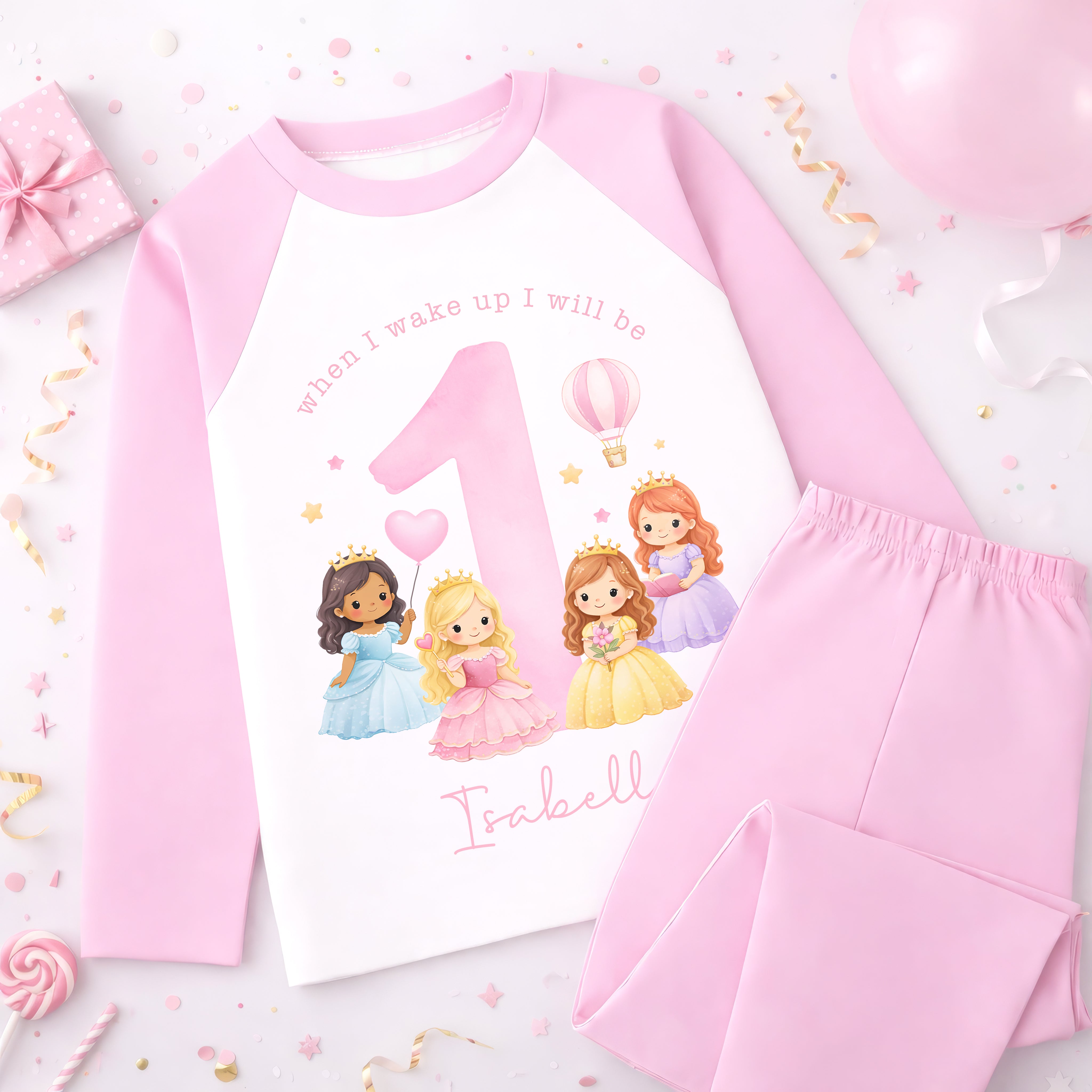 Personalised 1st Birthday Pyjamas, First Bib | Princesses | When I Wake Up I Will Be 1, Boys 1st Birthday Pyjamas