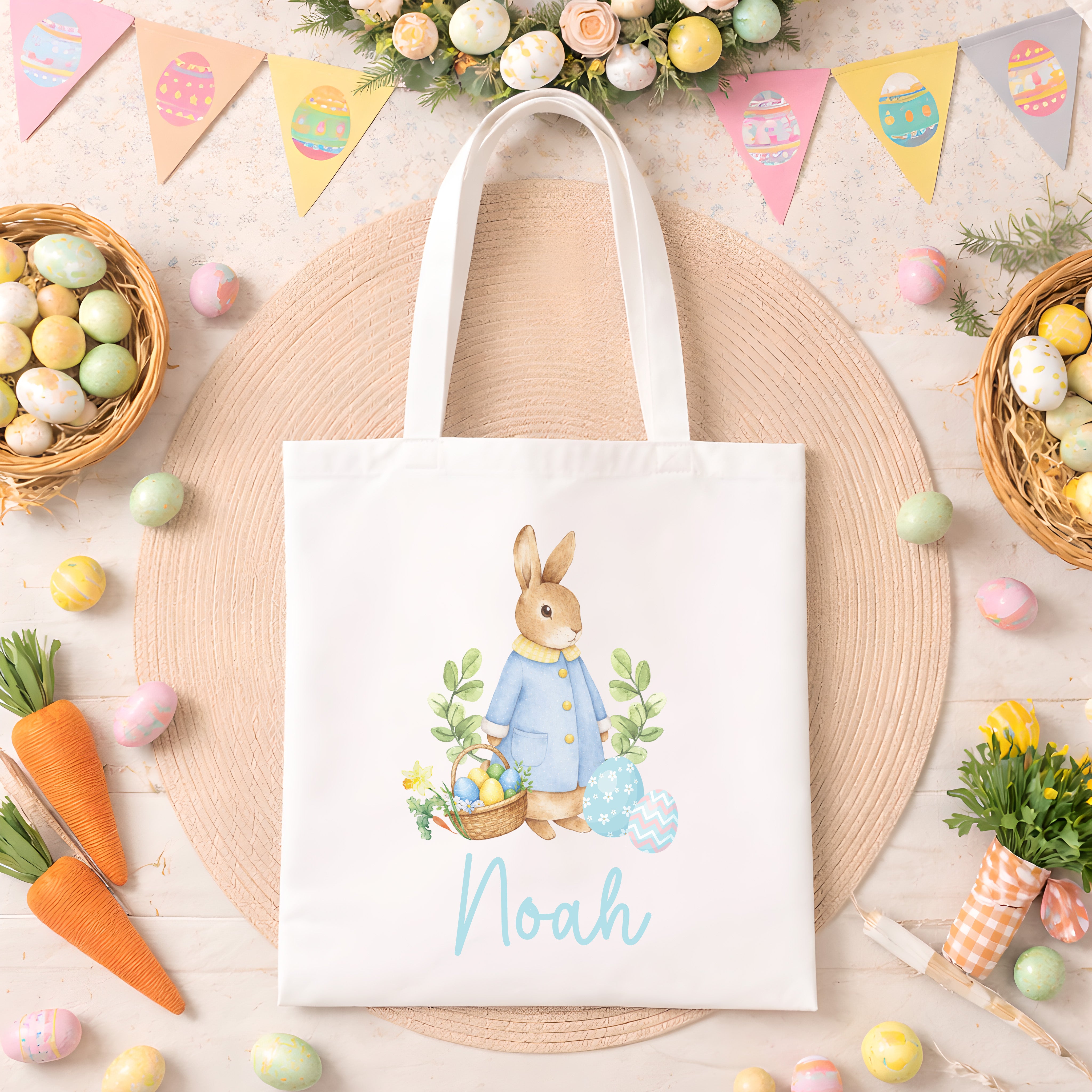 Personalised Easter Bag | Pink or Blue | Personalised Easter Tote, Custom Easter Hunt Bag, Personalised Easter Gift, Easter Basket