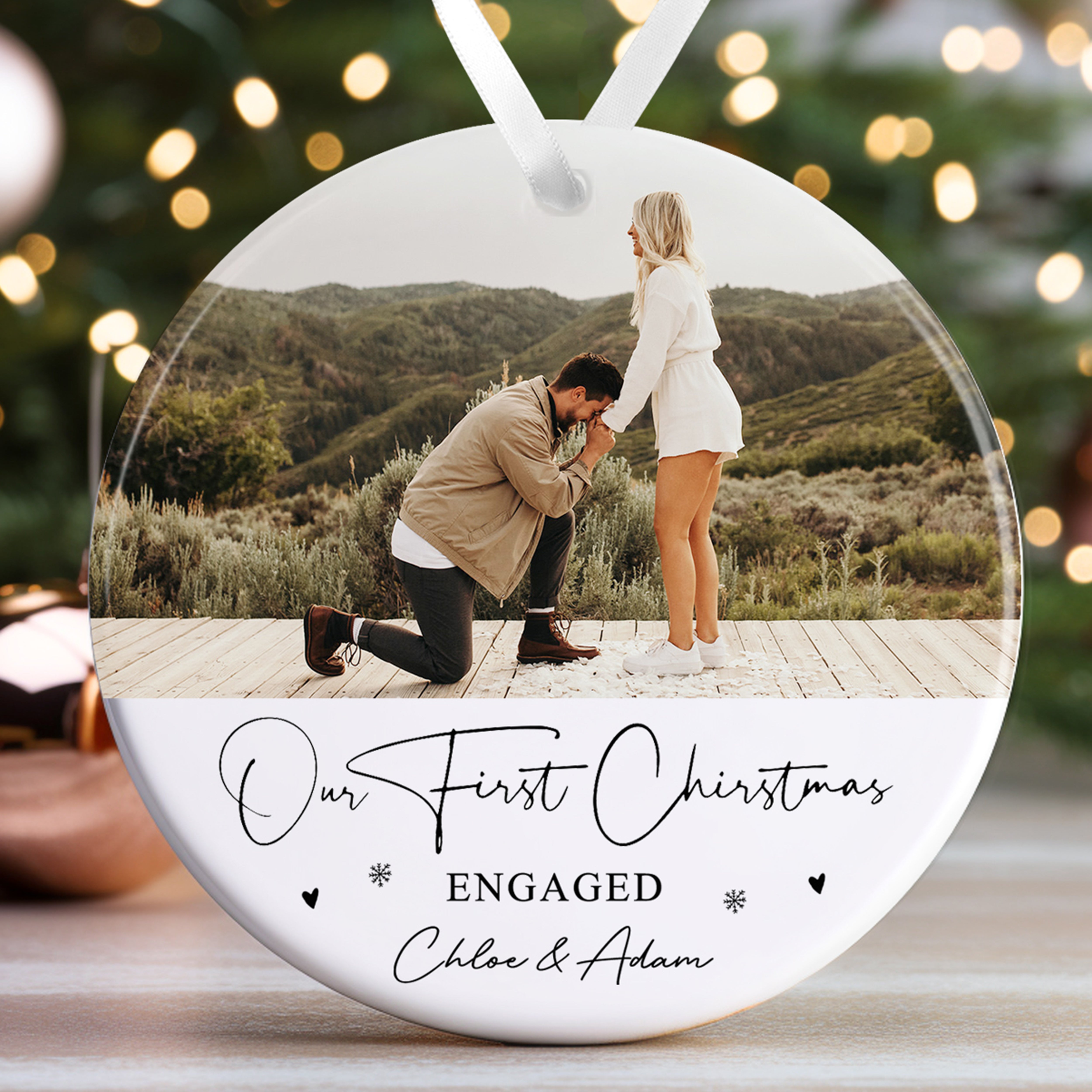 Personalised Engagement Bauble | First Christmas Engaged Bauble | 1st Christmas Engaged Gift | First Christmas Engagement Keepsake - Photo Upload