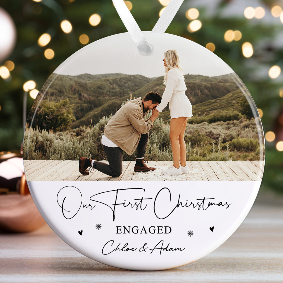 Personalised Engagement Bauble | First Christmas Engaged Bauble | 1st Christmas Engaged Gift | First Christmas Engagement Keepsake - Photo Upload