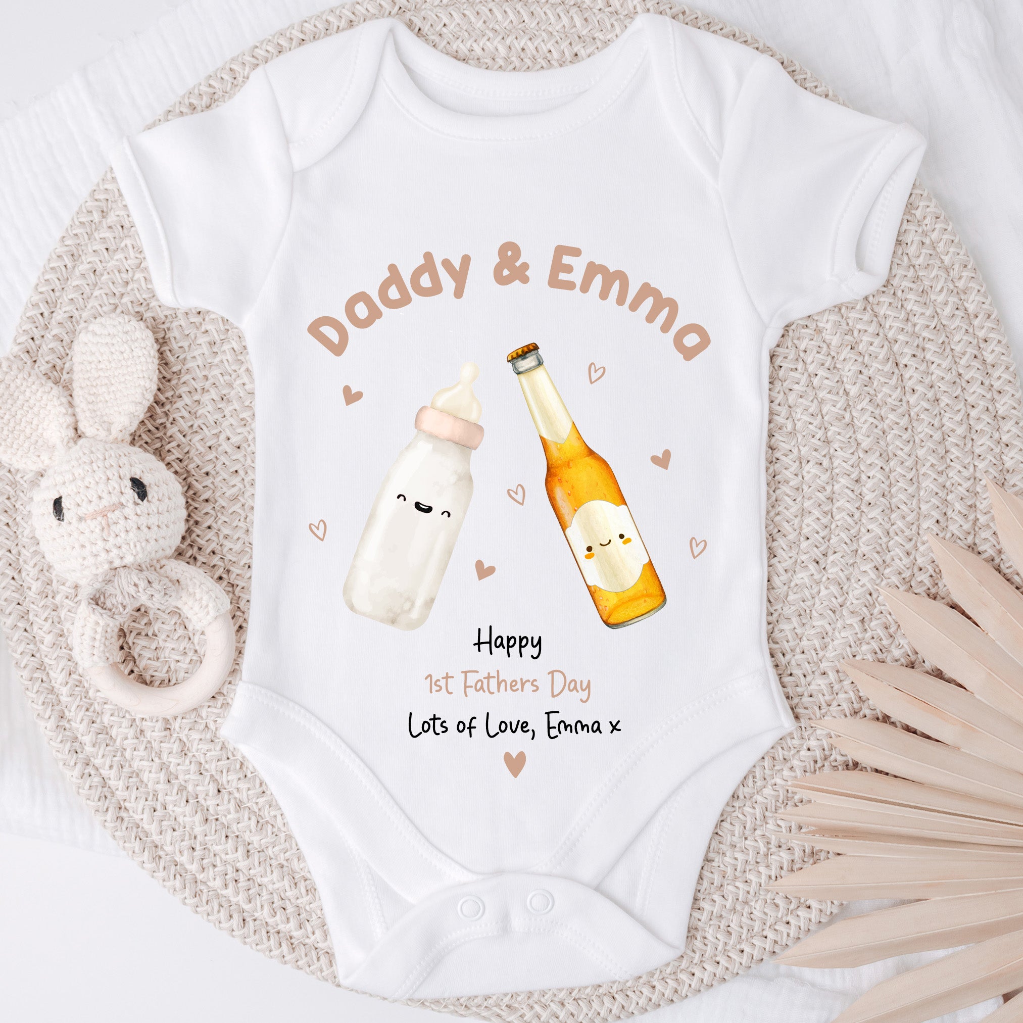 1st Fathers Day Baby Grow | First Fathers Day Gift | 1st Fathers Day Sleepsuit, 1st Fathers Day Bib | Daddy's 1st Fathers Day | 1st Romper Pink Neutral