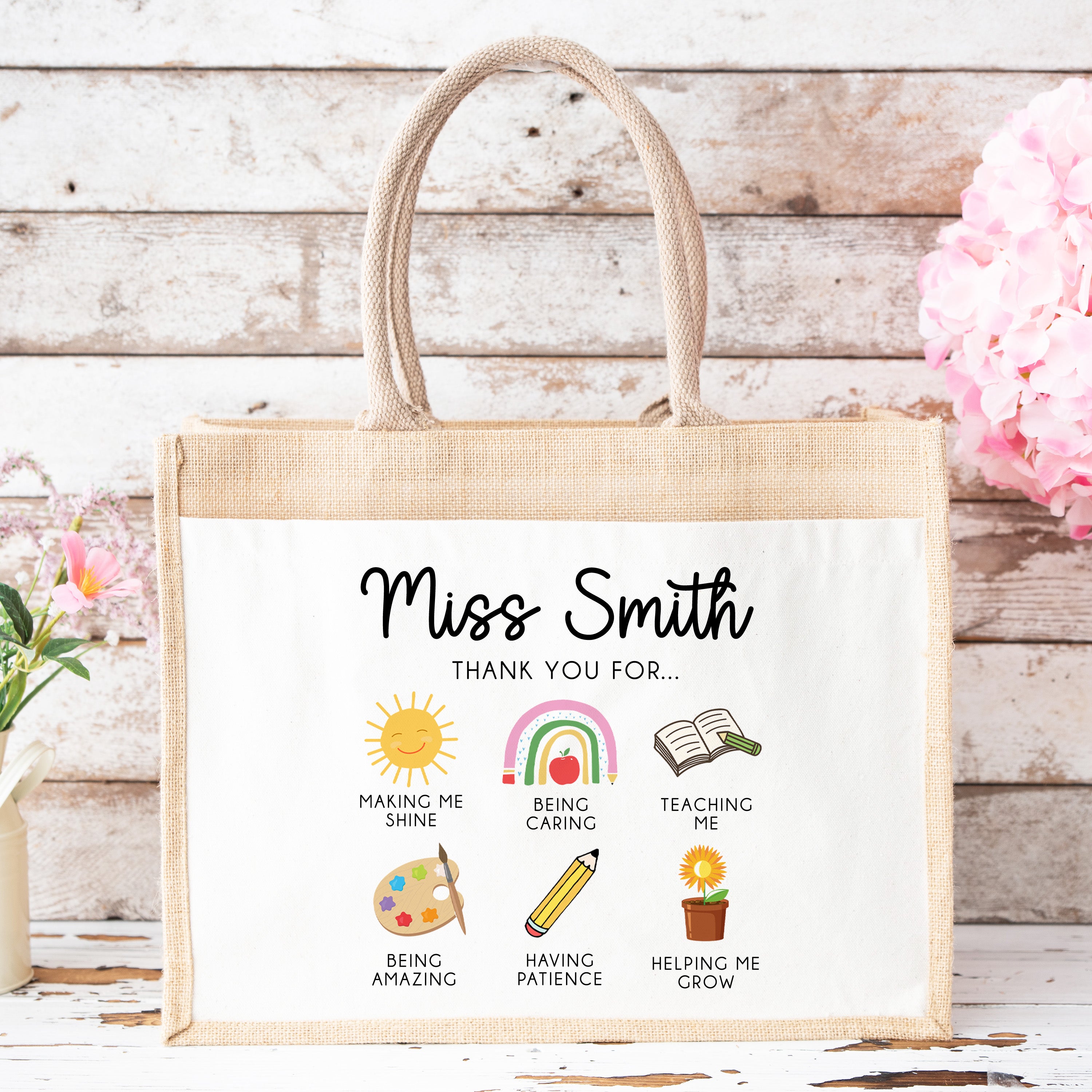 Thank You Teacher Gift, Personalised Teacher Bag | Personalised Teacher Gift, Teacher Present. End Of Term Gift, TA Gift - Teacher Wreath