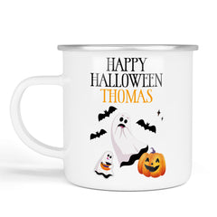 Personalised Halloween Enamel Mug | Halloween Ghost | Personalised Halloween Gift