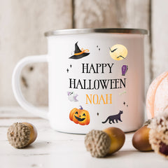 Personalised Halloween Enamel Mug | Halloween Illustrations | Personalised Halloween Gift