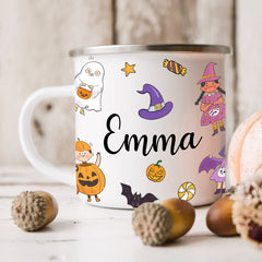 Personalised Halloween Enamel Mug | Kids Illustrations | Personalised Halloween Gift