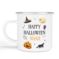 Personalised Halloween Enamel Mug | Halloween Illustrations | Personalised Halloween Gift