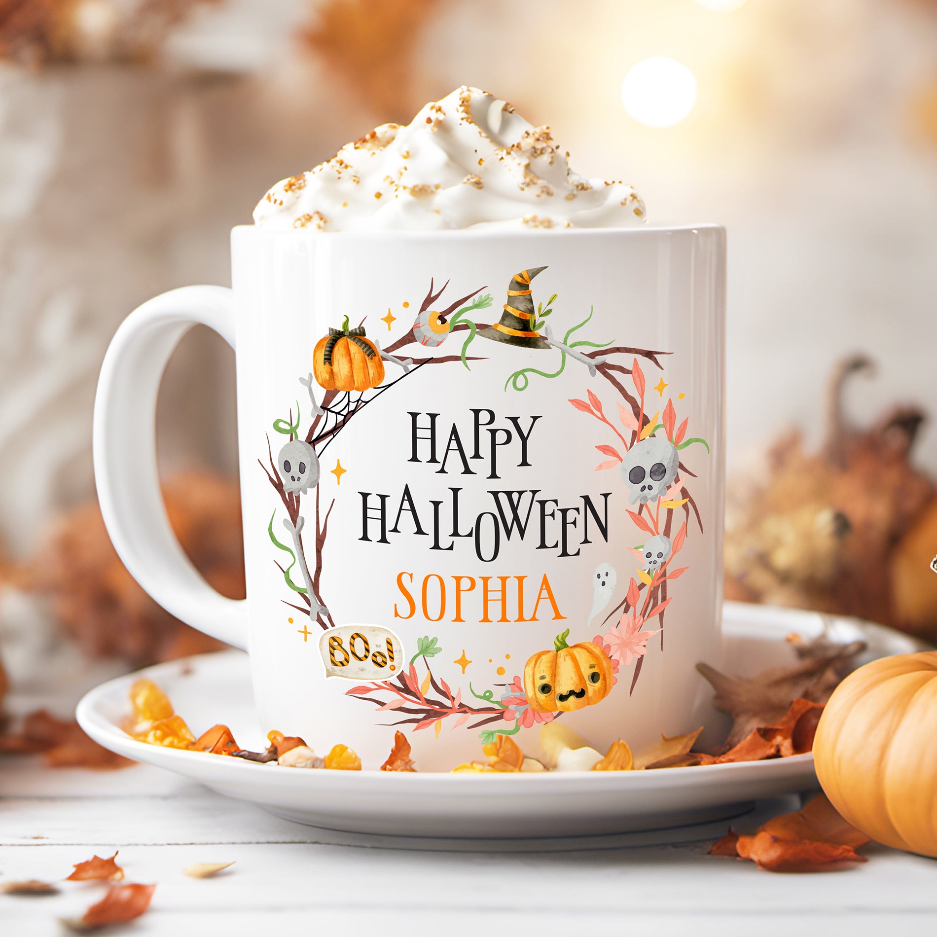 Personalised Halloween Mug | Halloween Wreath | Personalised Halloween Gift