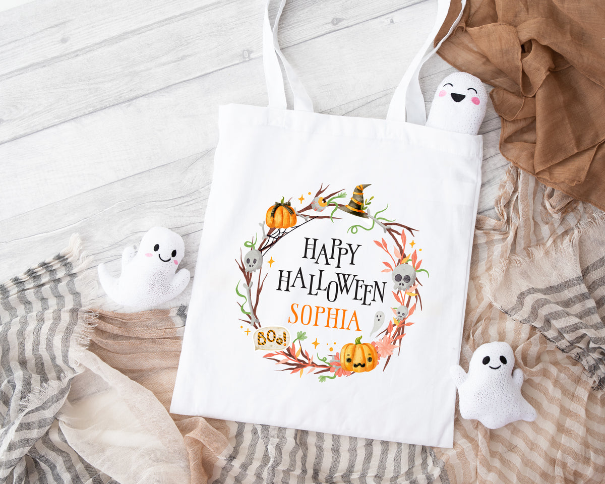 Personalised Halloween Trick or Treat Bag | Halloween Wreath | Halloween Tote Bag | Personalised Halloween Gift